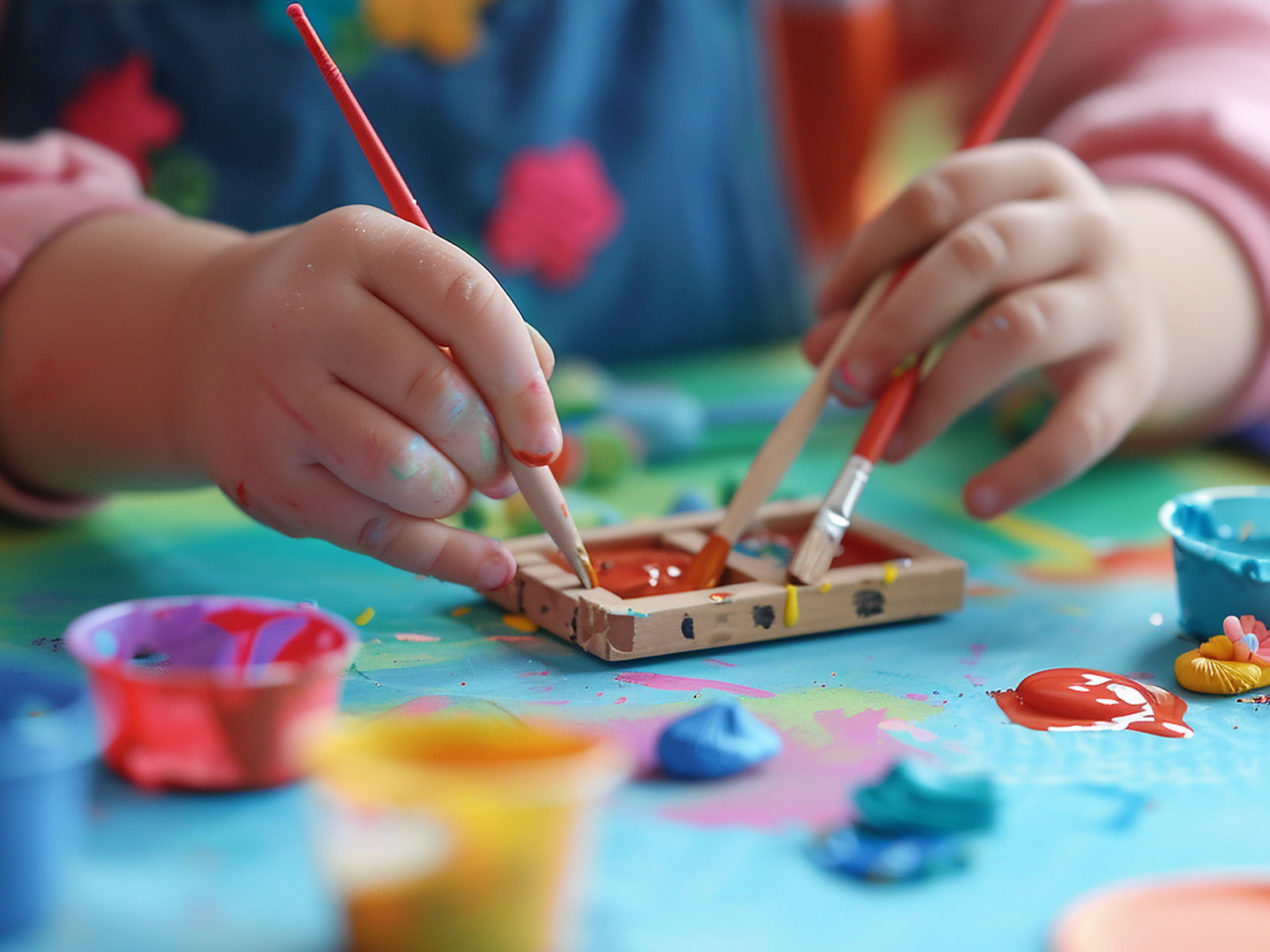 Children painting together at a craft table